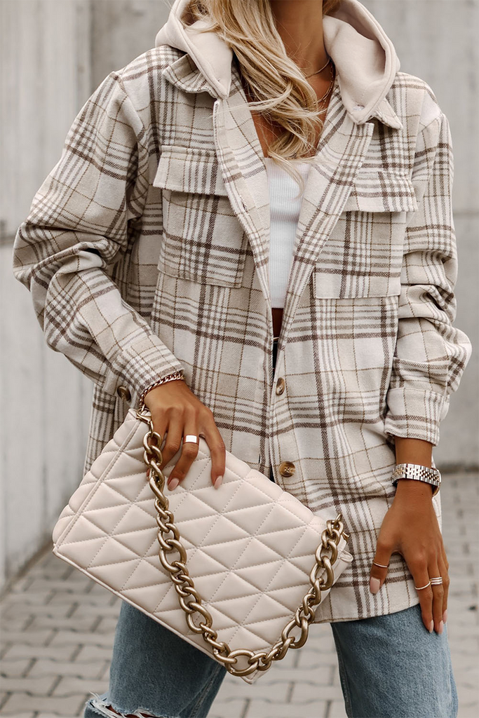 1-Hood Plaid Shacket