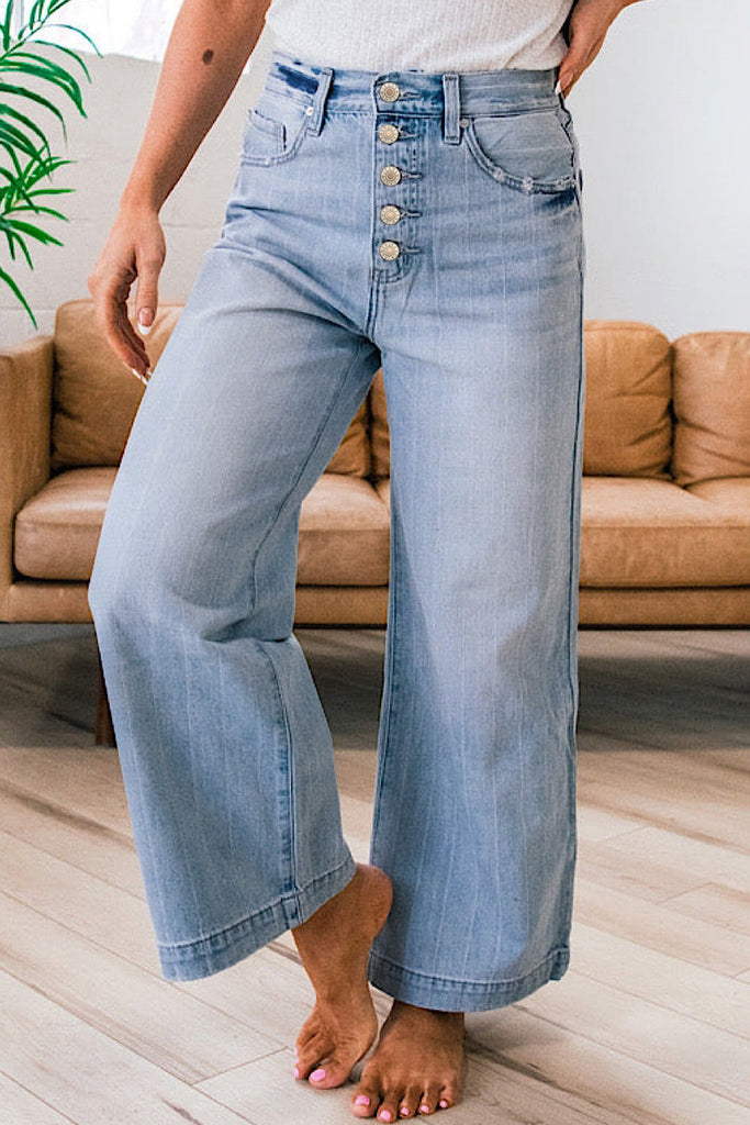 Button Pinstripe Jeans