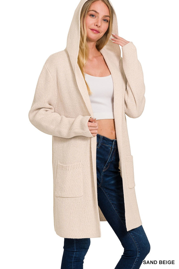 1-HOODED OPEN FRONT SWEATER CARDIGAN