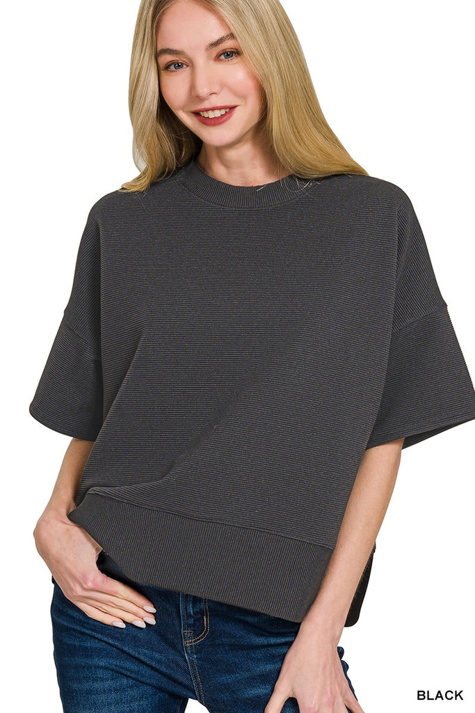 1-RIBBED ROUND NECK TEE