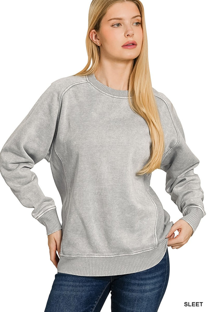 1-Acid Washed Fleece Sweatshirts Side Rib