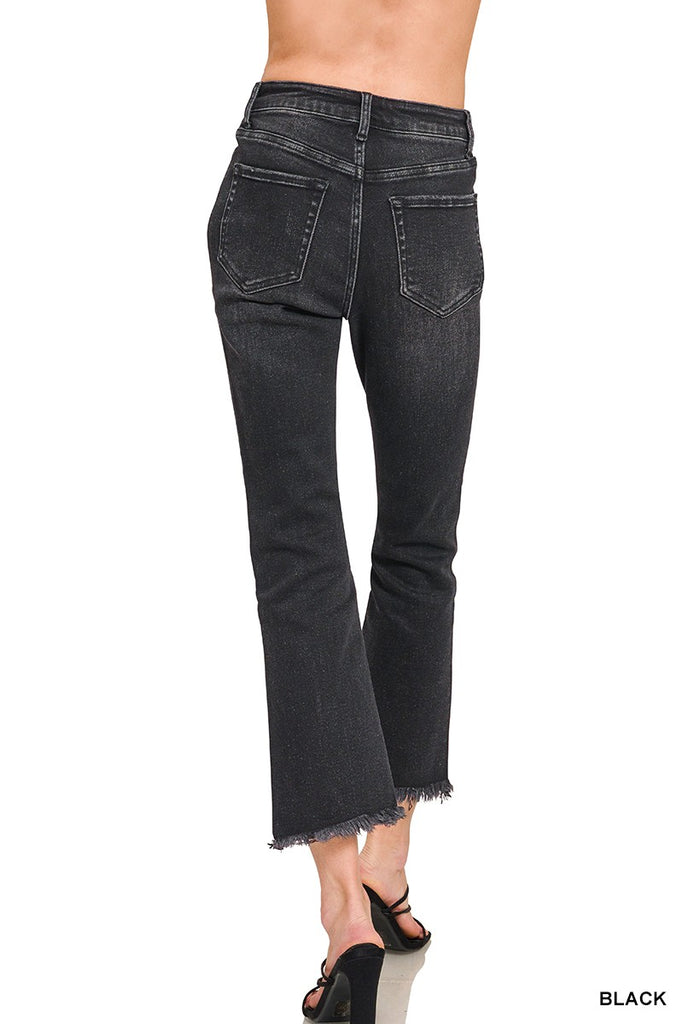1-High Rise Straight Raw Hem Cropped Jeans