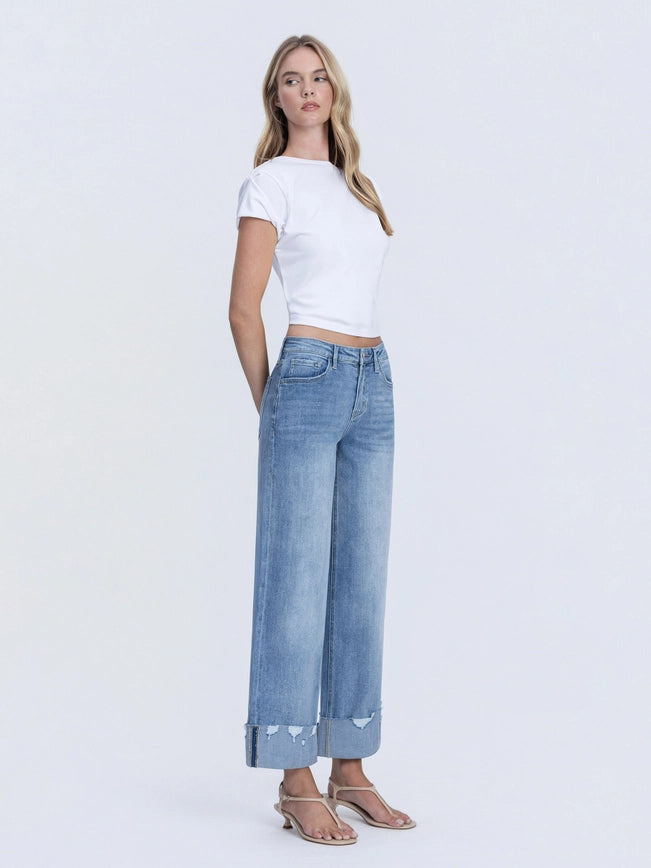 High Rise Cuffed Wide Jeans