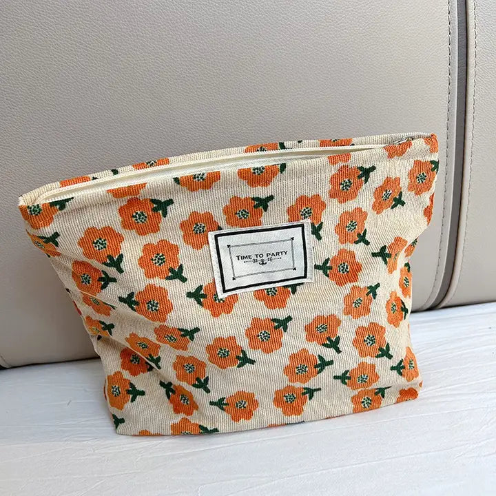 Corduroy Retro Floral Makeup Bag
