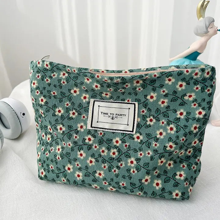 Vintage Corduroy Floral Makeup Bag