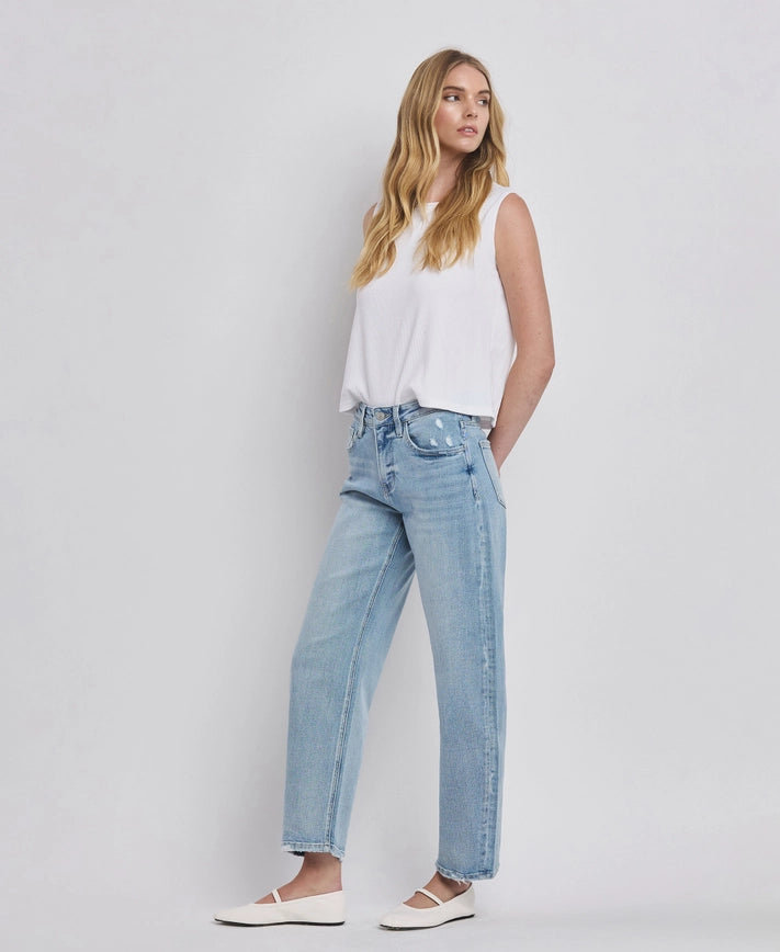 High Rise Light Wash Barrel Leg Jeans