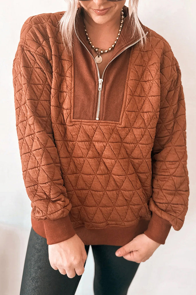1-Quilted Half Zip Sweatshirt