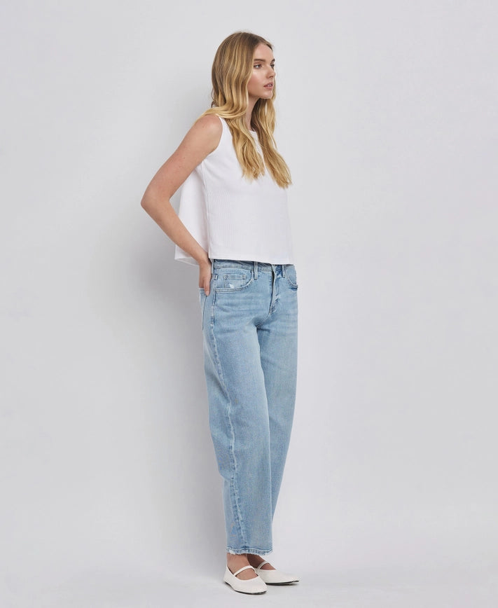 High Rise Light Wash Barrel Leg Jeans