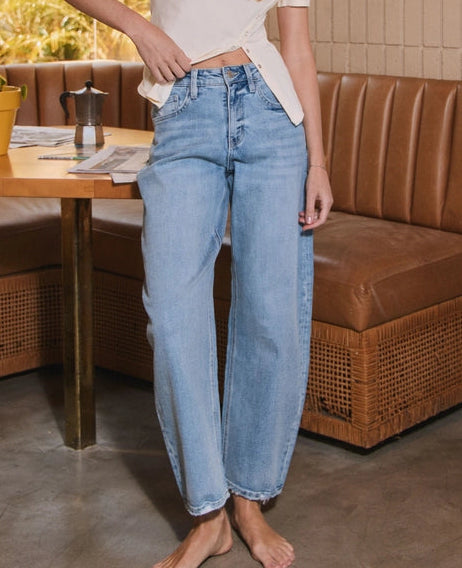 High Rise Light Wash Barrel Leg Jeans