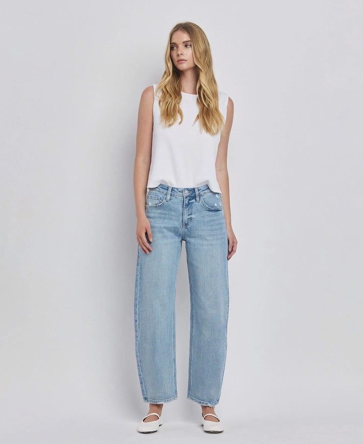 High Rise Light Wash Barrel Leg Jeans