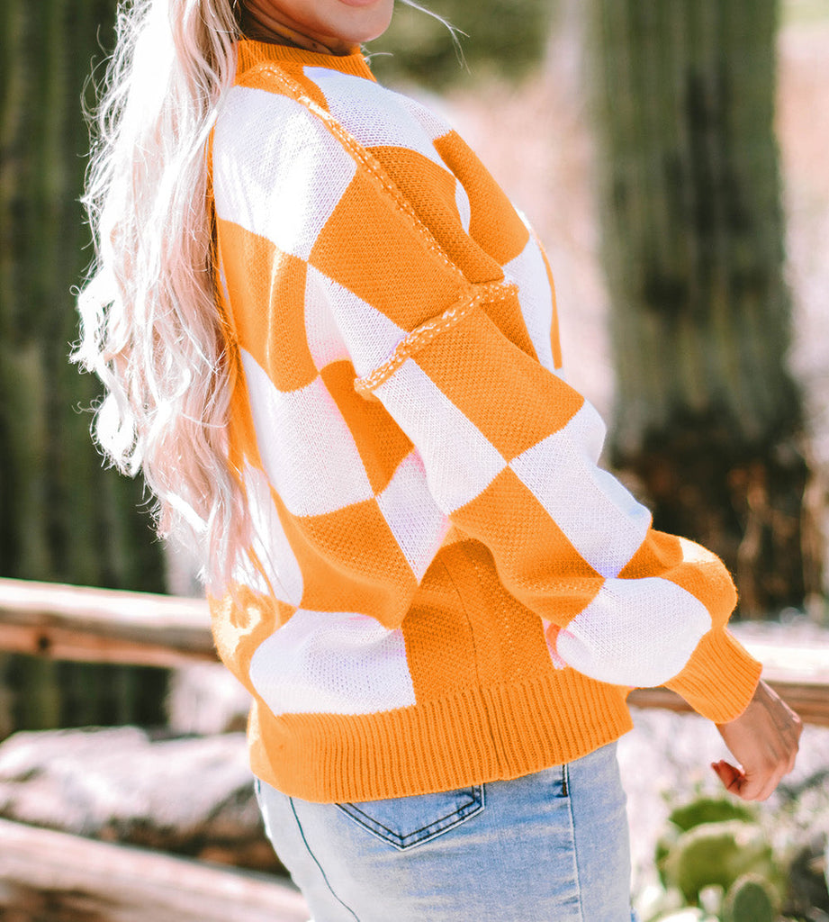 Ava Orange Checkered Sweater