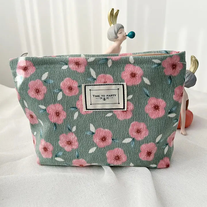 Vintage Corduroy Floral Makeup Bag