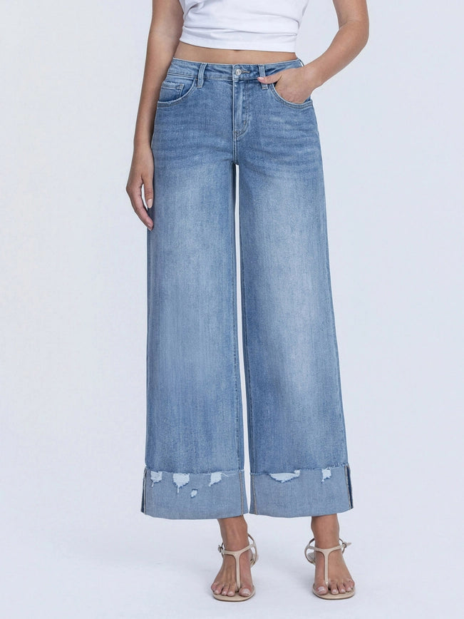 High Rise Cuffed Wide Jeans