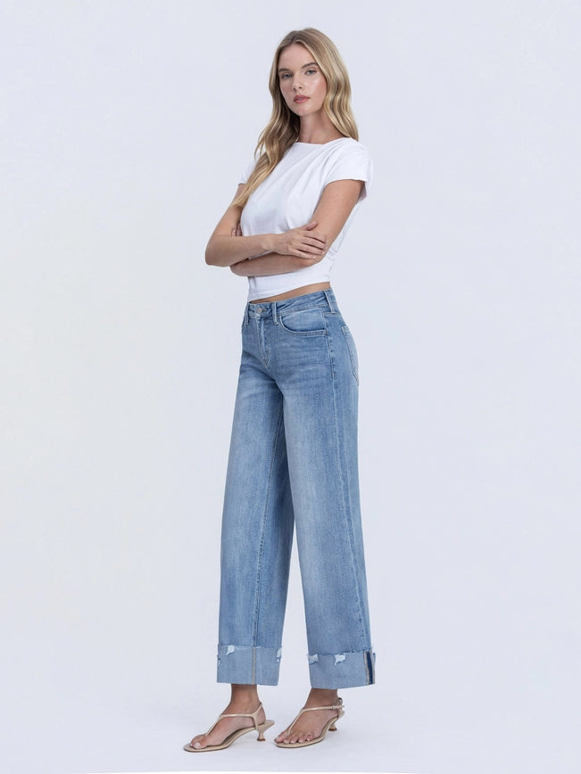 High Rise Cuffed Wide Jeans