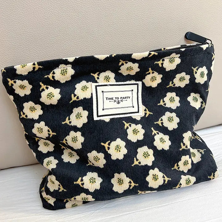 Corduroy Retro Floral Makeup Bag