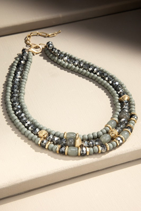 Gray Bead Multi Layer Necklace