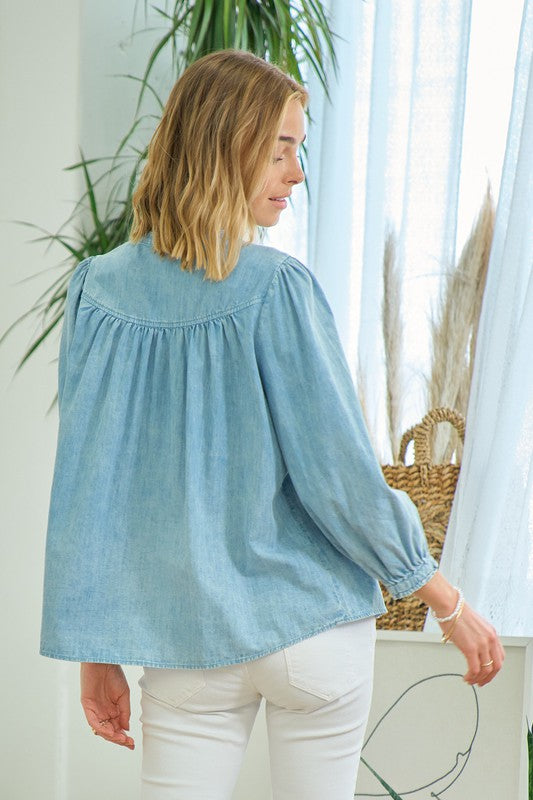 Puff Sleeve Denim Top