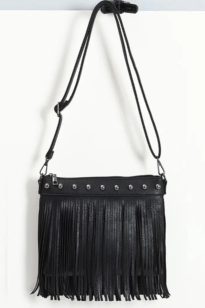 1-Rivet and Tassel Sling Messenger Bag